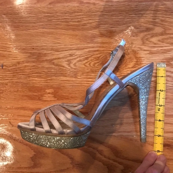 Lulu Townsend Gold Glitter Heeled Platform Strappy Sandals Size 9 - Picture 3 of 4